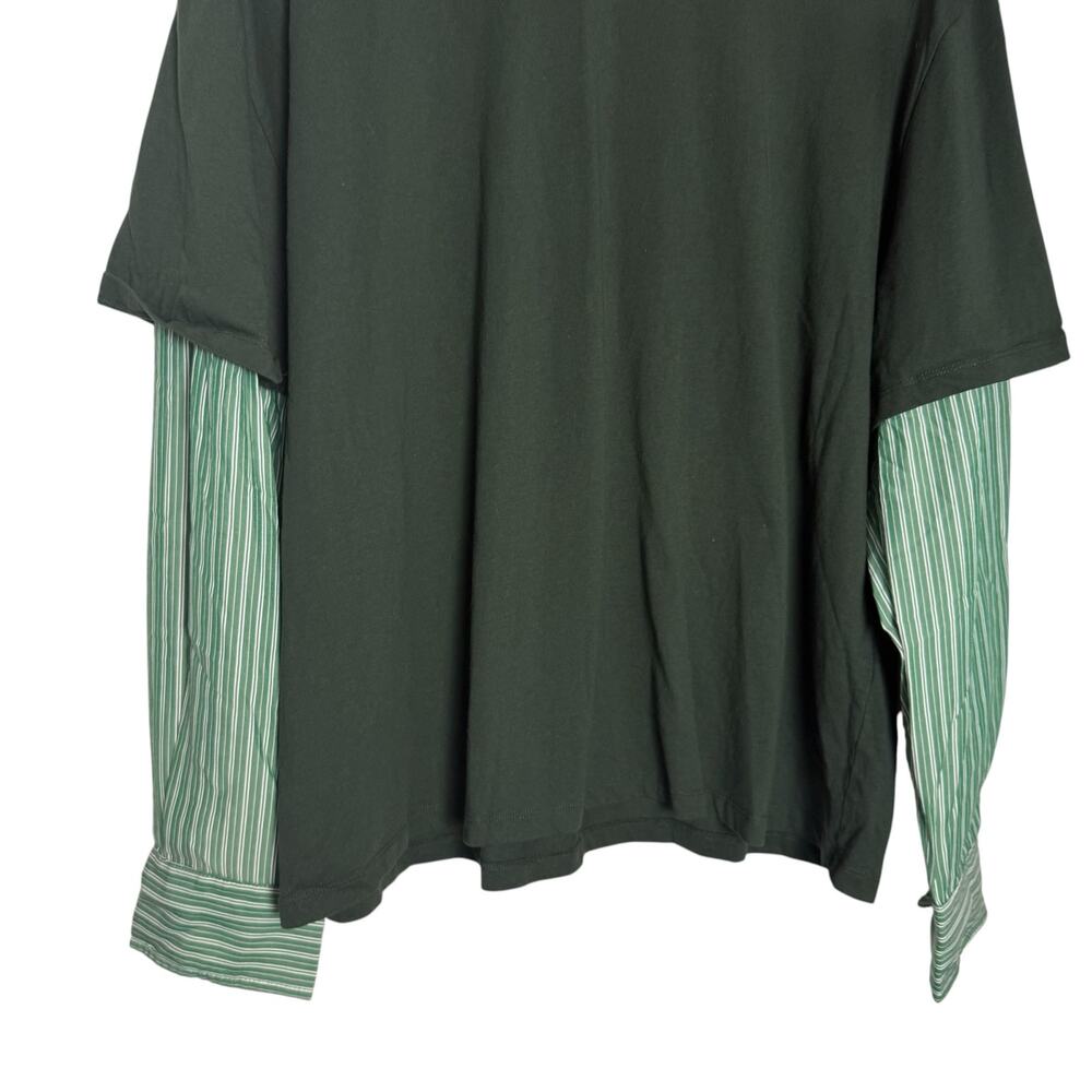 Lioness Bottega Green Layered Mix Media Crewneck Tee Striped Long Sleeve Shirt S - Picture 6 of 10